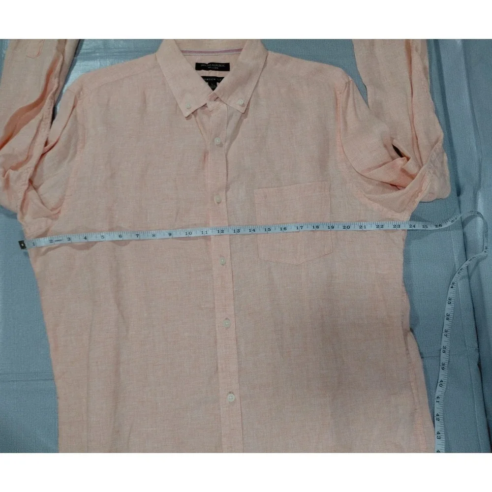 Banana‎ Republic Camden Fit Linen Button Down Shirt Men's LG Long Sleeve Orange